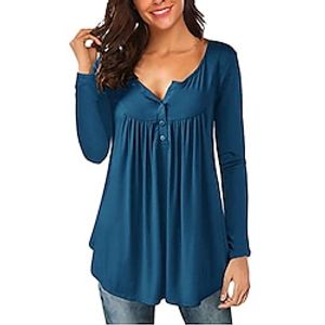 Shirt Blouse Women's Blue Solid Color Button Daily Daily Round Neck Regular Fit M  M Lightinthebox