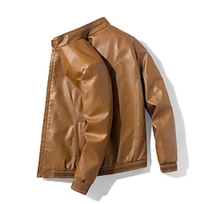 Men's Faux Leather Jacket Biker Jacket Outdoor Daily Wear Warm Pocket Fall Winter Plain Fashion Streetwear Standing Collar Regular Black Blue Brown Jacket Lightinthebox