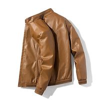 Men's Faux Leather Jacket Biker Jacket Outdoor Daily Wear Warm Pocket Fall Winter Plain Fashion Streetwear Standing Collar Regular Black Blue Brown Jacket Lightinthebox - thumbnail