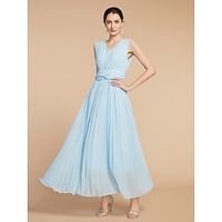Women's Prom Dress Party Dress Wedding Guest Dress Long Dress Maxi Dress Light Blue Sleeveless Pure Color Pleated Spring Fall Winter V Neck Fashion Wedding Guest Birthday Evening Party 2023 S M L XL Lightinthebox - thumbnail