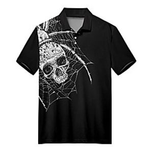 Men's Golf Shirt Tennis Shirt 3D Print Skull Spider web Button-Down Print Short Sleeve Casual Tops Casual Fashion Soft Breathable Black / Sports miniinthebox