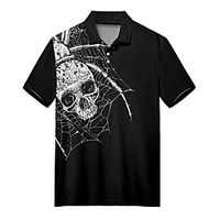 Men's Golf Shirt Tennis Shirt 3D Print Skull Spider web Button-Down Print Short Sleeve Casual Tops Casual Fashion Soft Breathable Black / Sports miniinthebox - thumbnail