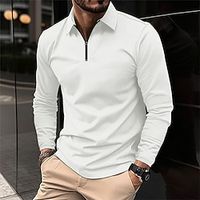 Men's Waffle Polo Shirt Quarter Zip Polo Daily Holiday Quarter Zip Long Sleeve Fashion Modern Plain Spring   Fall Regular Fit Black White Yellow Blue Brown Green Waffle Polo Shirt Lightinthebox