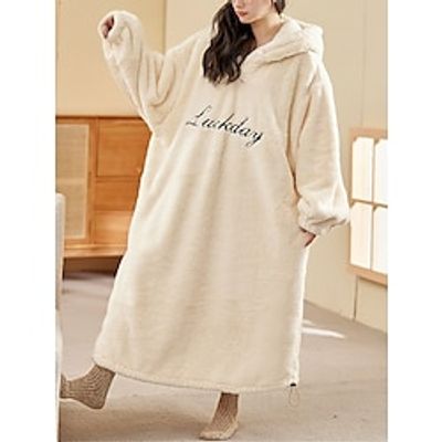 Women's Fleece Bathrobe Dress Letter Plush Casual Comfort Home Daily Bed Flannel Warm Hoodie Long Sleeve Embroidery Fall Winter Beige Lightinthebox Women's Fleece Bathrobe Dress Letter Plush Casual Comfort Home Daily Bed Flannel Warm Hoodie Long Sleeve Embroidery Fall Winter Beige Lightinthebox