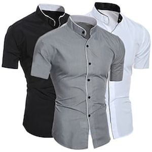 Men's  Dress Shirt Symbol Stand Collar Gray White Black Street Casual Short Sleeve Button-Down Clothing Apparel Fashion Casual Comfortable Lightinthebox