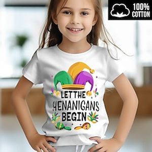 Carnival Girls' 3D Letter Tee Shirt Short Sleeve 3D Print Summer Active Fashion Cute 100% Cotton Kids 3-12 Years Crew Neck Outdoor Casual Daily Regular Fit Lightinthebox