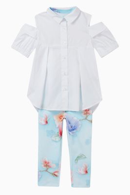 Cotton Shirt & Floral Leggings Set Cotton Shirt & Floral Leggings Set