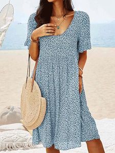 Floral Print Mid-length Casual Short-sleeved Shift Dress