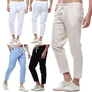 Men's Yoga Pants Drawstring Pocket Cropped Pants Bottoms Quick Dry Lightweight Solid Color Khaki White Black Linen Yoga Fitness Running Summer Sports Activewear Slim  Athletic  Casual  Athleisure Lightinthebox