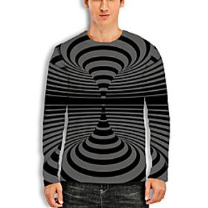 Men's T shirt 3D Print Graphic Optical Illusion 3D Print Long Sleeve Daily Tops Casual Black / Gray miniinthebox