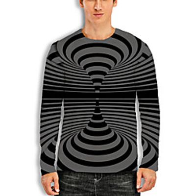 Men's T shirt 3D Print Graphic Optical Illusion 3D Print Long Sleeve Daily Tops Casual Black / Gray miniinthebox