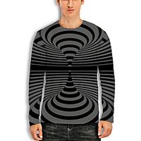 Men's T shirt 3D Print Graphic Optical Illusion 3D Print Long Sleeve Daily Tops Casual Black / Gray miniinthebox - thumbnail