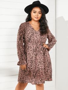 YOINS Plus Size V-neck Polka Dot Elastic Strap Long Sleeves Mini Dress