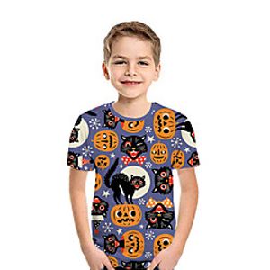 Kids Boys' T shirt Tee Short Sleeve Cat Pumpkin 3D Print Graphic Purple Children Tops Summer Active Daily Wear Halloween Regular Fit 3-12 Years Lightinthebox