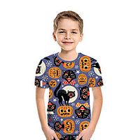 Kids Boys' T shirt Tee Short Sleeve Cat Pumpkin 3D Print Graphic Purple Children Tops Summer Active Daily Wear Halloween Regular Fit 3-12 Years Lightinthebox - thumbnail