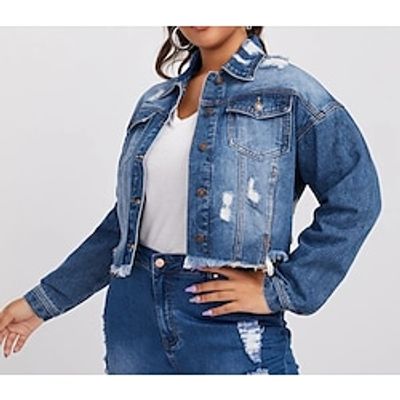 Women's Plus Size Winter Jacket Denim Jacket Solid Color School Outdoor Long Sleeve Shirt Collar Regular Fall Spring Medium blue L XL XXL XXXL 4XL Lightinthebox Women's Plus Size Winter Jacket Denim Jacket Solid Color School Outdoor Long Sleeve Shirt Collar Regular Fall Spring Medium blue L XL XXL XXXL 4XL Lightinthebox