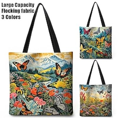 Women's Tote Shoulder Bag Fluffy Bag Polyester Outdoor Shopping Daily Print Large Capacity Lightweight Durable Folk Light Yellow Yellow Blue miniinthebox