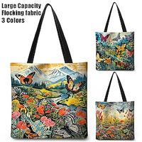 Women's Tote Shoulder Bag Fluffy Bag Polyester Outdoor Shopping Daily Print Large Capacity Lightweight Durable Folk Light Yellow Yellow Blue miniinthebox - thumbnail