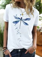 Round Neck Dragonfly Print Short-sleeved Loose T-shirt