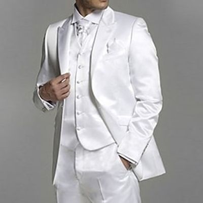 White Men's Wedding Party Suits Solid Colored 3 Piece Tailored Fit Single Breasted Two-buttons 2023 miniinthebox White Men's Wedding Party Suits Solid Colored 3 Piece Tailored Fit Single Breasted Two-buttons 2023 miniinthebox