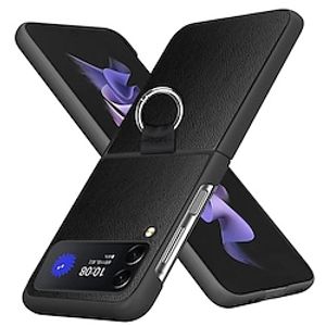 Phone Case For Samsung Galaxy Flip Z Flip 4 Portable Flip Case with Ring Solid Colored PC PU Leather miniinthebox