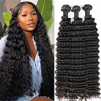 Deep Wave Bundles Human Hair Weave 3 Bundles Deep Curly Brazilian Virgin Hair Wet And Wavy Bundle 12A Grade Unprocessed Human Hair Extensions Natural Black 16 18 20 Inch Lightinthebox - thumbnail