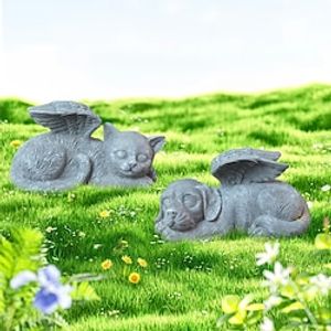 Angel Pet Memorial , Cat, Dog, Statue Sleeping Dog Cat with Wings Figurine Resin Craft Hand-Painted Grave Marker Tribute Home Garden Decor Resin Decoration miniinthebox