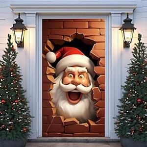 Christmas Santa Breaking Wall Door Covers Door Tapestry Door Curtain Decoration Xmas Backdrop Door Banner for Front Door Christmas Holiday Party Decor Supplies miniinthebox