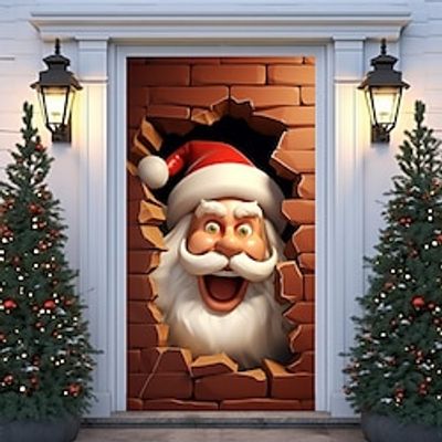 Christmas Santa Breaking Wall Door Covers Door Tapestry Door Curtain Decoration Xmas Backdrop Door Banner for Front Door Christmas Holiday Party Decor Supplies miniinthebox