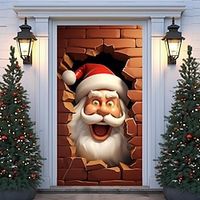 Christmas Santa Breaking Wall Door Covers Door Tapestry Door Curtain Decoration Xmas Backdrop Door Banner for Front Door Christmas Holiday Party Decor Supplies miniinthebox - thumbnail