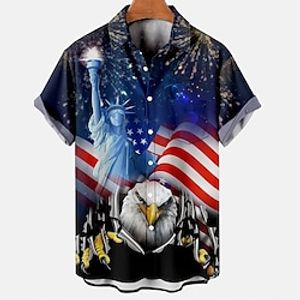 Men's Shirt 3D Print Eagle Turndown Street Casual Button-Down Short Sleeve Tops Casual Fashion Breathable Comfortable Navy Blue Lightinthebox