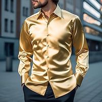 Men's Shirt Button Up Shirt Casual Shirt Satin Silk Shirt Black White Yellow Navy Blue Blue Long Sleeve Plain Lapel Daily Vacation Clothing Apparel Fashion Casual Comfortable Lightinthebox - thumbnail
