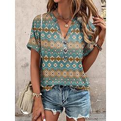 Women's Tunic Daily Blue Short Sleeve Fashion V Neck Summer Lightinthebox