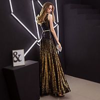 A-Line Minimalist Elegant Party Wear Formal Evening Dress V Neck Sleeveless Floor Length Satin Sequined with Sequin 2021 miniinthebox - thumbnail