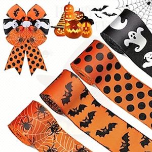 1 Rolls Halloween Wired Edge Ribbon Spider Web Printed Grosgrain Ribbon Halloween Theme Wrapping Ribbon Holiday DIY Craft Ribbons for Halloween Home and Party Decor  5 Yards miniinthebox