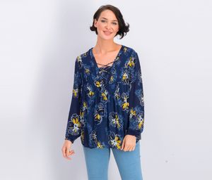 Womens Petite Printed Lace-Up Peasant Top  Fauna Floral