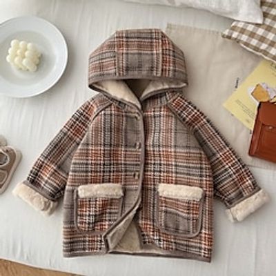 Kids Girls' Woolen Coat Long Sleeve Khaqiq Plaid Button Spring Fall Active School 7-13 Years Lightinthebox