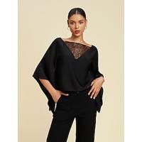 Women's Summer Tops Solid / Plain Color Casual Daily Weekend Batwing Sleeve Black Lace Dolman Casual Daily Bateau Summer