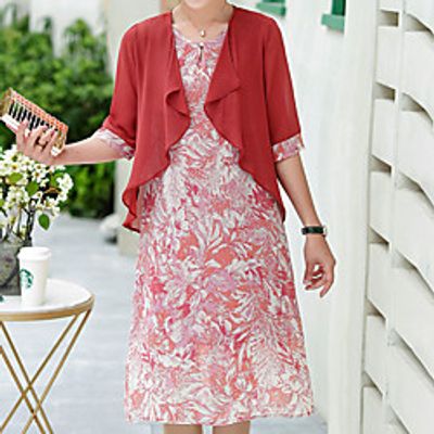 Women's Two Piece Dress Midi Dress Gray Red Half Sleeve Floral Print Spring Summer Round Neck Stylish Casual Modern 2022 XL XXL 3XL 4XL 5XL miniinthebox Women's Two Piece Dress Midi Dress Gray Red Half Sleeve Floral Print Spring Summer Round Neck Stylish Casual Modern 2022 XL XXL 3XL 4XL 5XL miniinthebox