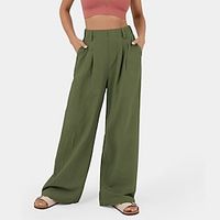 Women's Wide Leg Pants Trousers Linen Cotton Blend Plain Side Pockets Wide Leg Ankle-Length Casual Daily Going out Weekend Army Green Burgundy S M Spring  Summer Lightinthebox