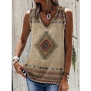Women's Tank Top Brown Beige Gray Owl Tribal Print Sleeveless Daily Weekend Ethnic Round Neck Regular Geometric Painting S miniinthebox
