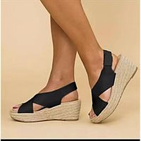 Women's Sandals Wedge Sandals Espadrilles Platform Sandals Wedge Heel Round Toe PU Solid Colored Almond White Black miniinthebox - thumbnail