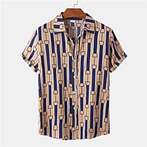 Men's Shirt Striped Button-Down Short Sleeve Casual Tops Casual Fashion Hawaiian Breathable Brown miniinthebox