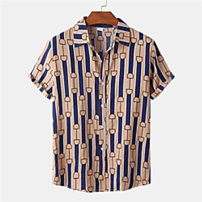 Men's Shirt Striped Button-Down Short Sleeve Casual Tops Casual Fashion Hawaiian Breathable Brown miniinthebox
