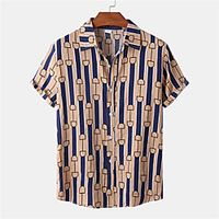 Men's Shirt Striped Button-Down Short Sleeve Casual Tops Casual Fashion Hawaiian Breathable Brown miniinthebox - thumbnail