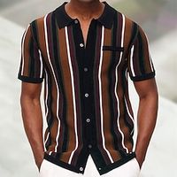 Men's Shirt Button Up Shirt Casual Shirt Summer Shirt Beach Shirt White Brown Green Short Sleeve Stripe Lapel Hawaiian Holiday Knitted Clothing Apparel Fashion Casual Comfortable Lightinthebox