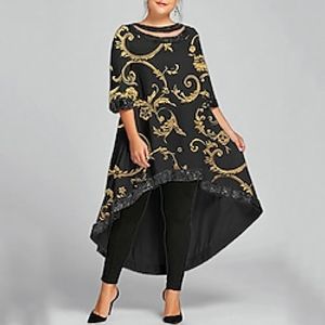 Women's Plus Size Casual Dress Floral Boat Neck Half Sleeve Winter Fall Casual Maxi long Dress Vacation Going out Dress Lightinthebox