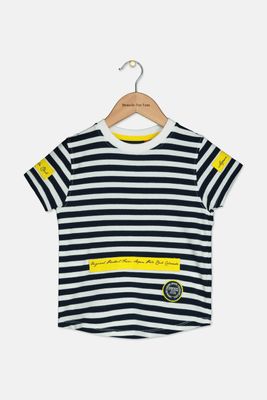 Toddlers Boys Short Sleeve Stripe Tee Navy/White/Yellow Toddlers Boys Short Sleeve Stripe Tee Navy/White/Yellow