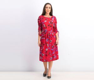 Womens Tie Sleeve Floral Print Dress  Red/Black