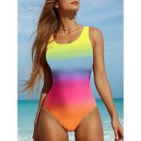 Women's Swimwear One Piece Monokini Bathing Suits Normal Swimsuit Open Back Printing High Waisted Gradient Color Scoop Neck Sports Fashion Bathing Suits Lightinthebox